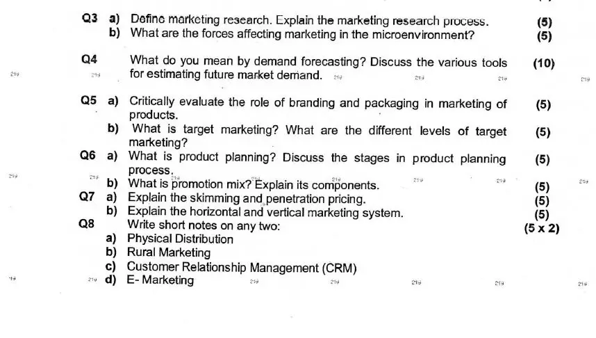 Bput Btech Marketing Management Question 4th Year 8th Sem 6535